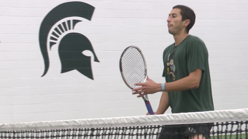 Michigan State Tennis Freshman Ozan Baris practices on Wednesday, March 29th
