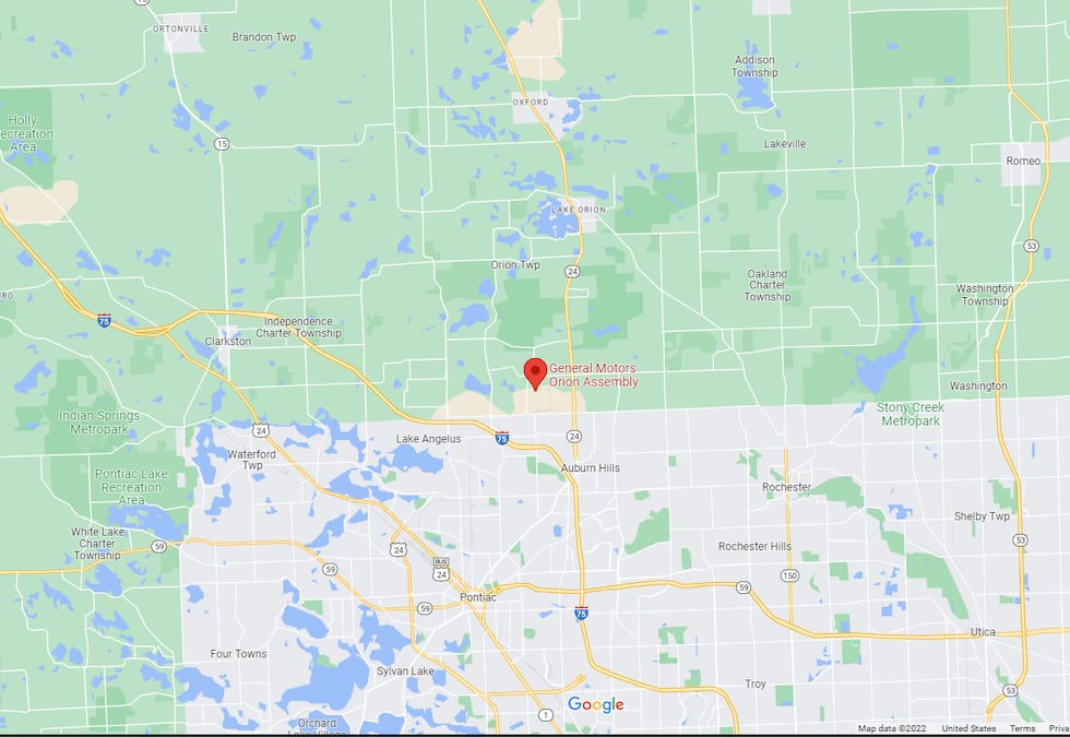 Location of General Motors Orion Assembly plant in Oakland County, Michigan