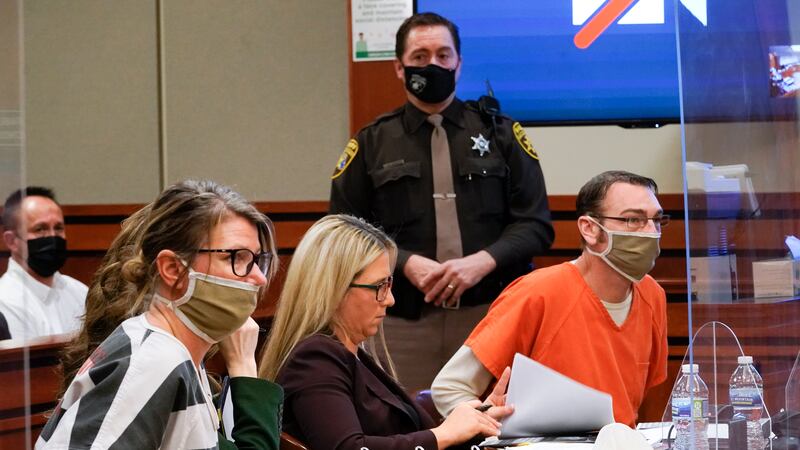 FILE - Jennifer Crumbley, left, and James Crumbley, right, the parents of Ethan Crumbley, a...