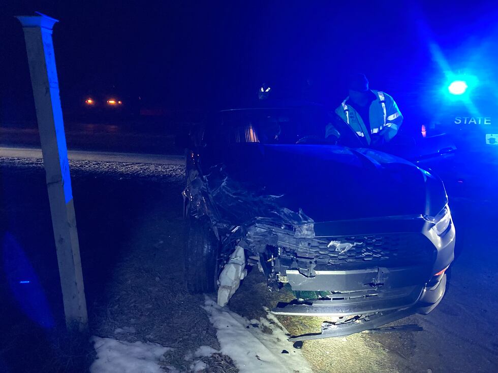 The pinned trooper was transported to the hospital with non-life-threatening leg inquiries and...
